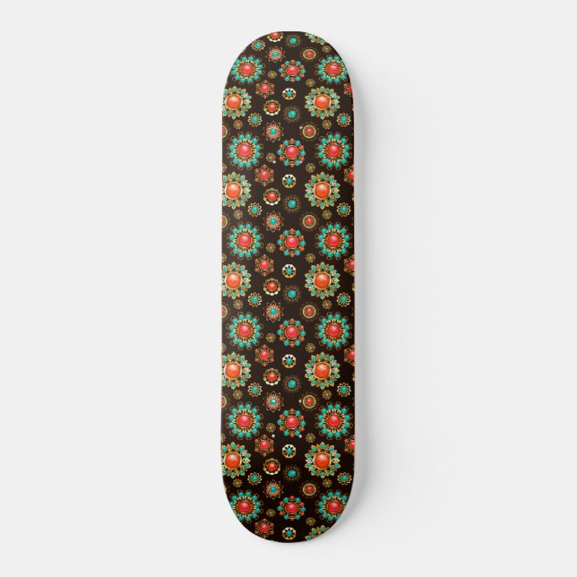 Ethnic Brooches Nahtloses Muster Skateboard (Vorderseite)