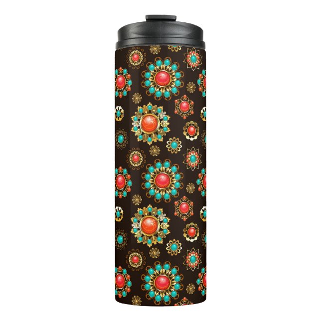 Ethnic Brooches Nahtloses Muster Thermosbecher (Vorderseite)