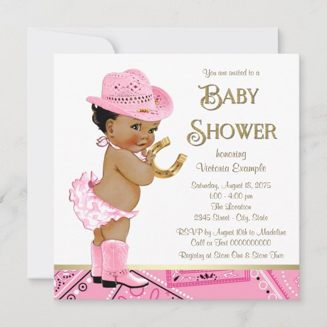Ethnic Cowgirl Baby Dusche Einladung (Vorderseite)