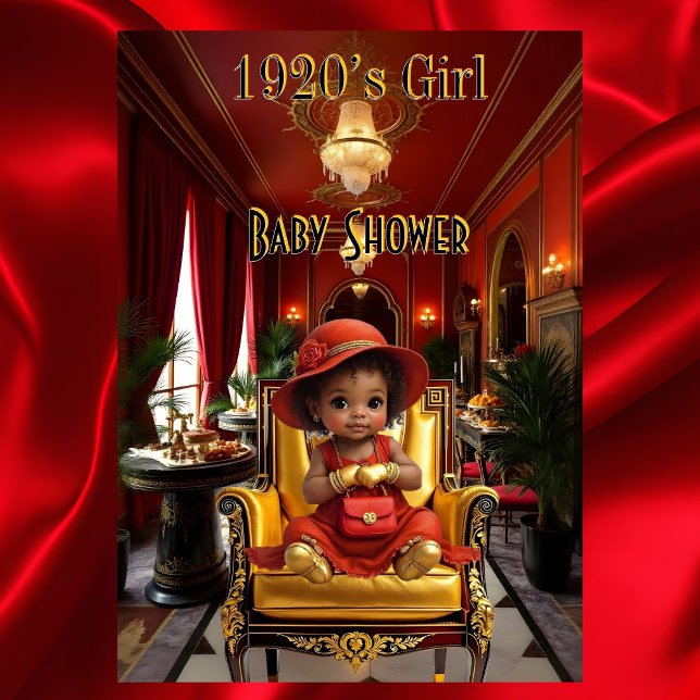 Ethnic Cute Girl Baby Shower 1920s Red Art deco Einladung (Von Creator hochgeladen)