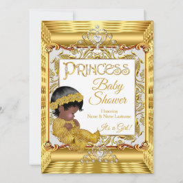 Ethnic Dark Golden Princess Girl Baby Dusche Gold Einladung