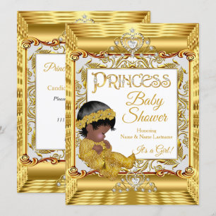 Ethnic Dark Golden Princess Girl Baby Dusche Gold Einladung