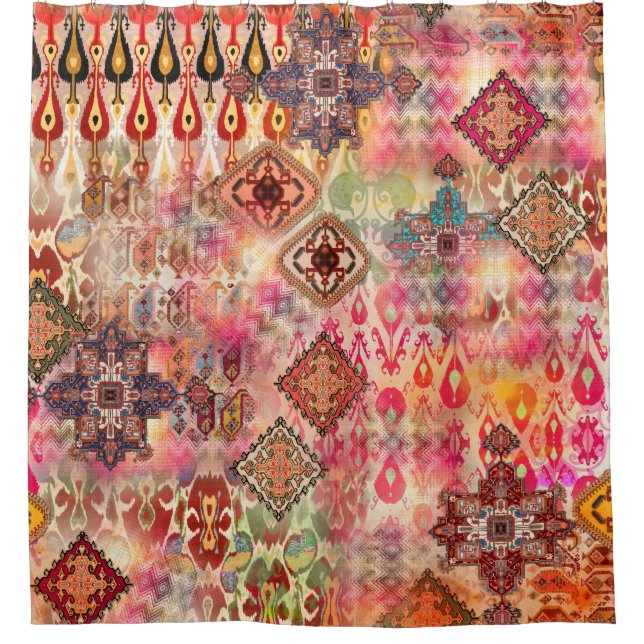 Ethnic Digital Abstrakt Seamless Muster Duschvorhang (Vorderseite)