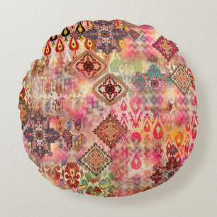Ethnic Digital Abstrakt Seamless Muster Rundes Kissen