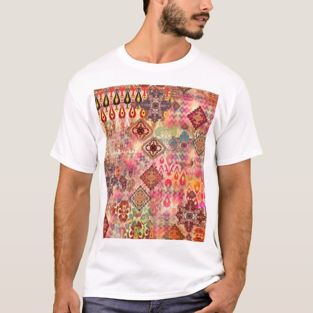Ethnic Digital Abstrakt Seamless Muster T-Shirt (Vorderseite)