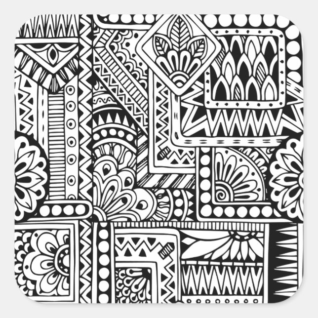 Ethnic Doodle Quadratischer Aufkleber (Vorderseite)