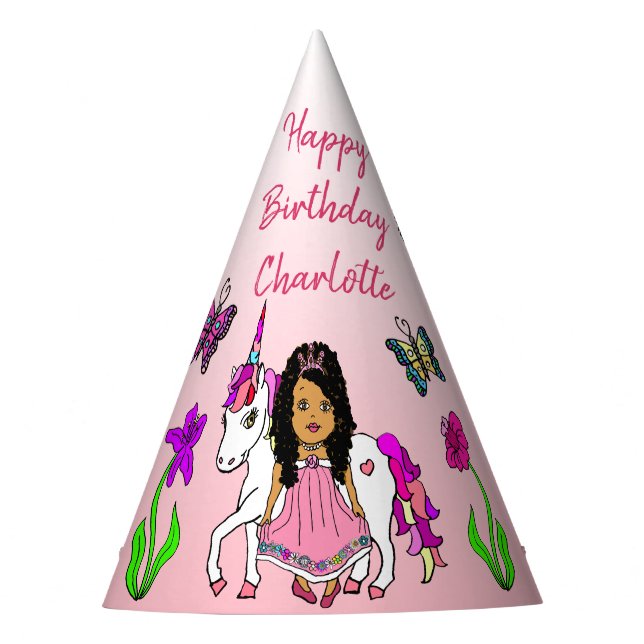 Ethnic Fairy and Unicorn Birthday Hat Partyhütchen (Vorderseite)