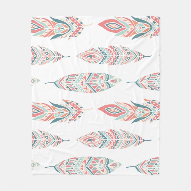 Ethnic Feathers Hand Drawn Illustration Fleecedecke (Vorderseite)