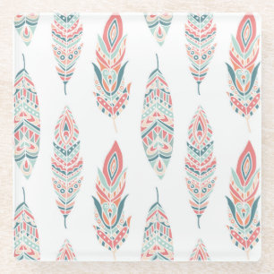 Ethnic Feathers Hand Drawn Illustration Glasuntersetzer
