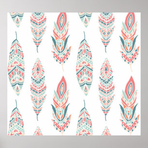 Ethnic Feathers Hand Drawn Illustration Poster