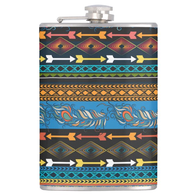Ethnic Feathers: Stickerei Boho Chic Flachmann (Vorderseite)