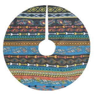 Ethnic Feathers: Stickerei Boho Chic Polyester Weihnachtsbaumdecke