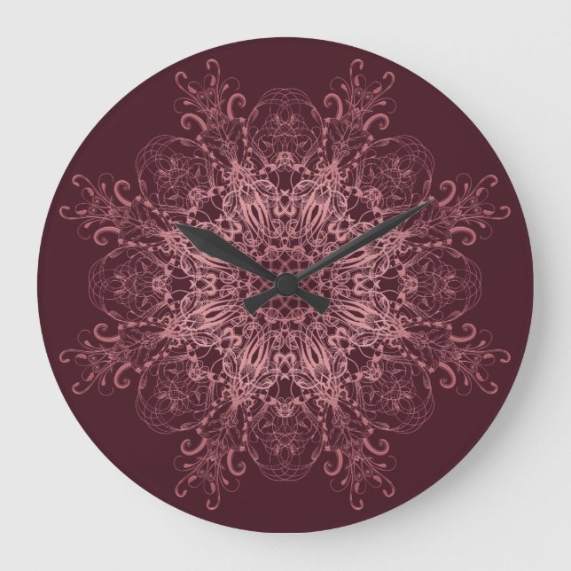 Ethnic  floral coral mandala. große wanduhr (Vorderseite)
