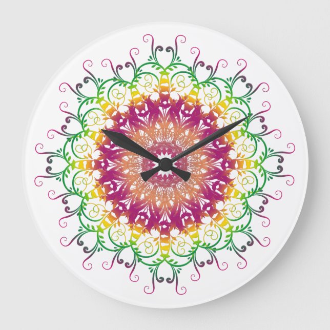 Ethnic floral mandala. große wanduhr (Vorderseite)