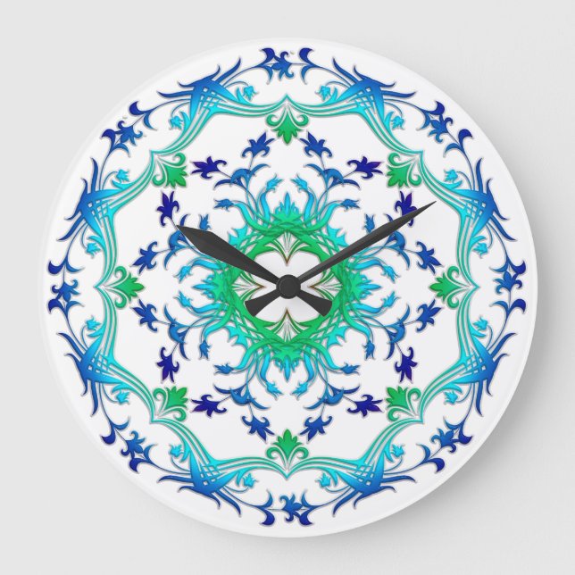 Ethnic  floral mandala. große wanduhr (Vorderseite)