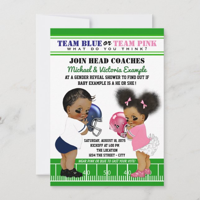 Ethnic Football Gender Reveal Baby Shower Einladung (Vorderseite)
