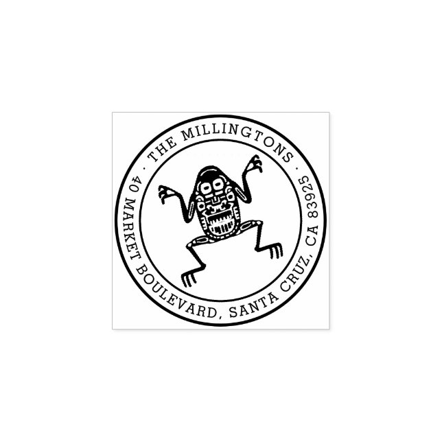 Ethnic Frog | Runder Familienname und Rücksendeadr Gummistempel (Prägung)
