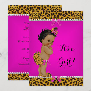 Ethnic Girl Baby Duschleopard Hot Pink Einladung