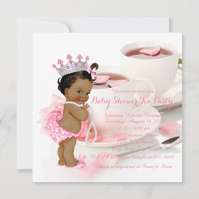 Ethnic Girl Baby Shower Tee Party Einladung (Rückseite)