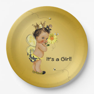 Ethnic Girl Bee Baby Shower Pappteller