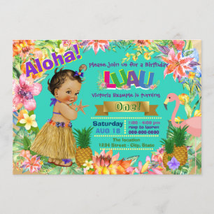 Ethnic Girl Hawaiian Luau Birthday Party Einladung