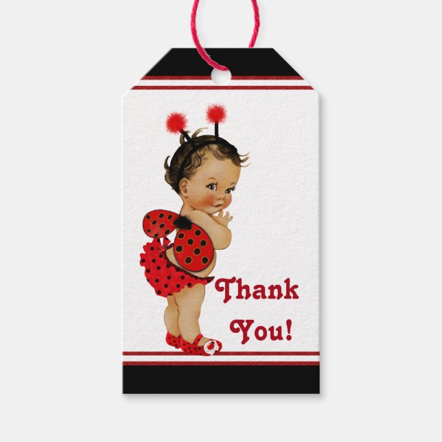 Ethnic Girl Ladybug Babydusche Geschenkanhänger (Vorderseite)