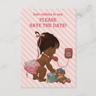 Ethnic Girl on Phone Diagonal Strip Save the Date