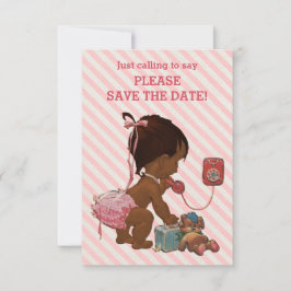 Ethnic Girl on Phone Diagonal Strip Save the Date
