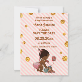 Ethnic Girl on Phone Gold Confetti Magneteinladung