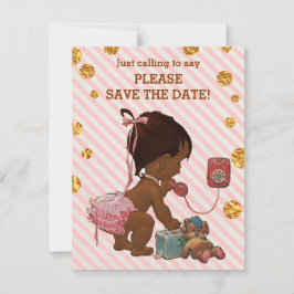 Ethnic Girl on Phone Stripes Punkte Save the Date