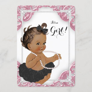 Ethnic Girl Pink Black Tutu Baby Dusche Einladung