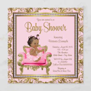 Ethnic Girl Pink Gold Stuhl Tutu Baby Dusche Einladung