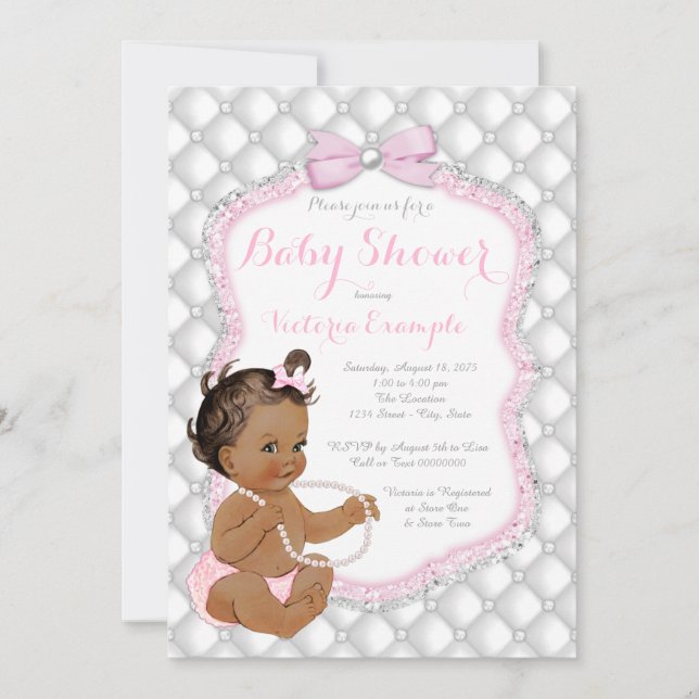 Ethnic Girl Pink Pearl Baby Dusche Einladung (Vorderseite)
