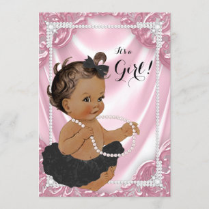 Ethnic Girl Pink Pearl Black Tutu Kinderdusche Einladung
