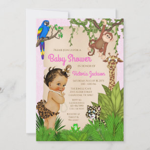Ethnic Girl Safari Animals Jungle Baby Dusche Einladung