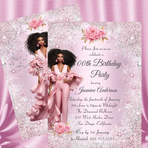 Ethnic Glam Birthday Pink Silver Winter Wonderland Einladung