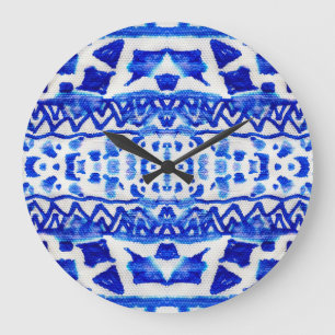 Ethnic Indigo Arrow Indianermuster Große Wanduhr