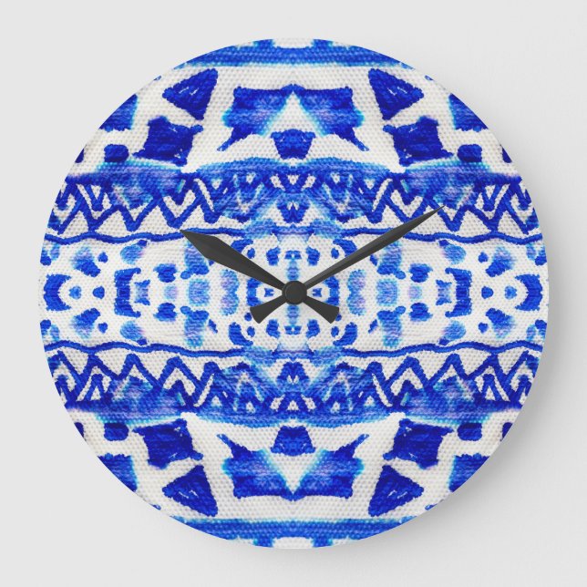 Ethnic Indigo Arrow Indianermuster Große Wanduhr (Vorderseite)