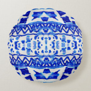 Ethnic Indigo Arrow Indianermuster Rundes Kissen