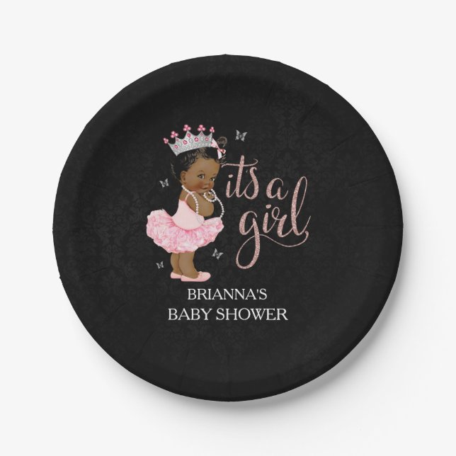 Ethnic ist ein Girl Princess Baby Shower Teller (Vorderseite)