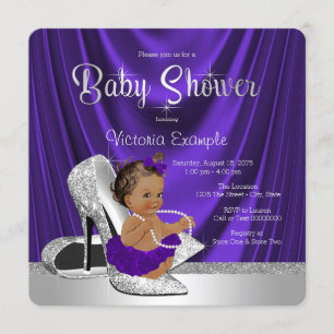 Ethnic Lila Ballerina Silver Shoe Babydusche Einladung