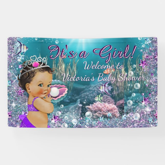 Ethnic Mermaid Baby Showbanner Banner (Horizontal)