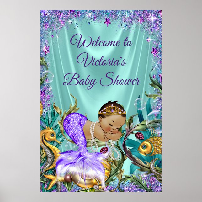 Ethnic Mermaid Baby Shower Welcome Sign Poster (Vorne)