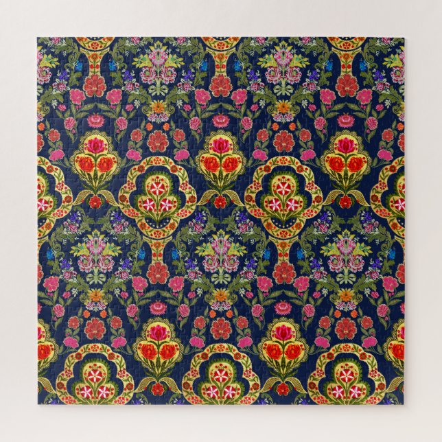 Ethnic Mughal Floral: Blaues nahtloses Muster (Vertikal)
