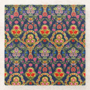 Ethnic Mughal Floral: Blaues nahtloses Muster Glasuntersetzer