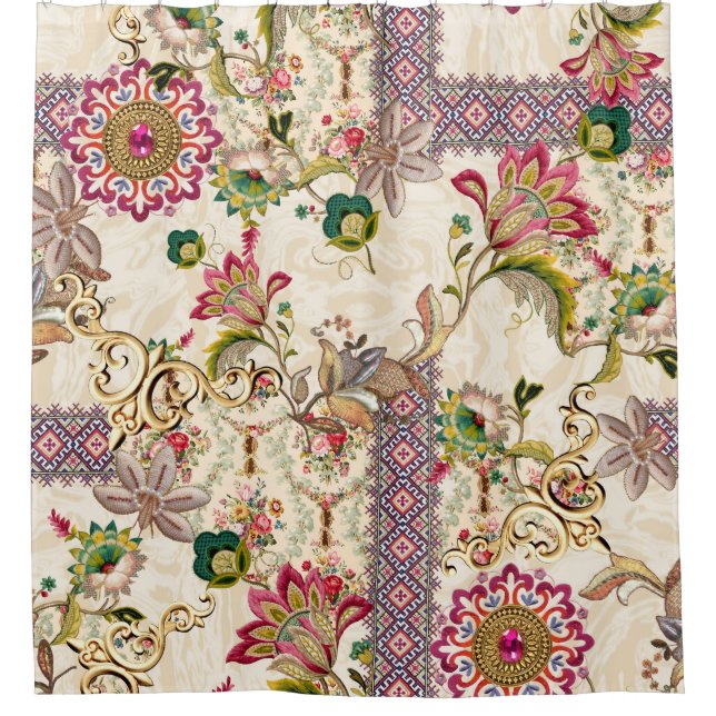 Ethnic Mughal Floral Paisley Duschvorhang (Vorderseite)