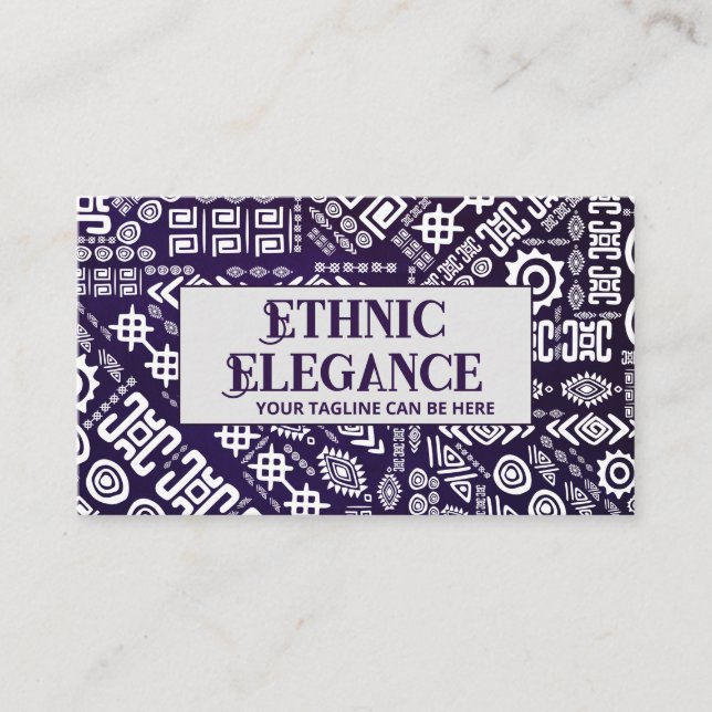 Ethnic Muster Ornament weiß auf violett Visitenkarte (Vorderseite)