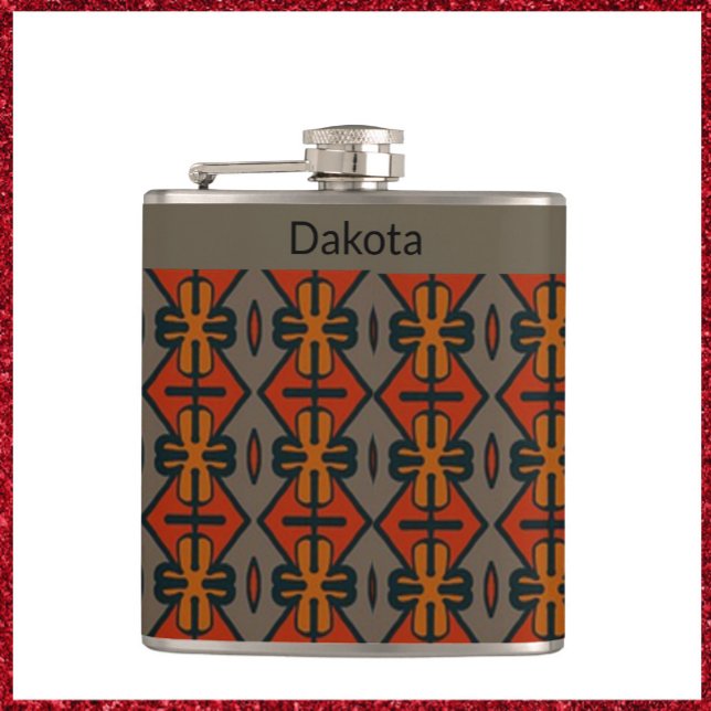 Ethnic Orange and Gold Tribal Design Flachmann (Von Creator hochgeladen)