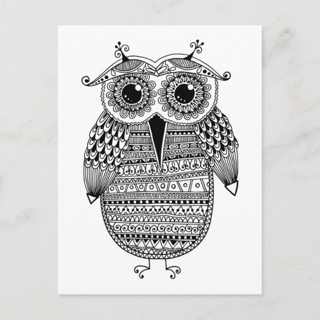 Ethnic Owl Ink Zeichnend Postkarte (Vorderseite)