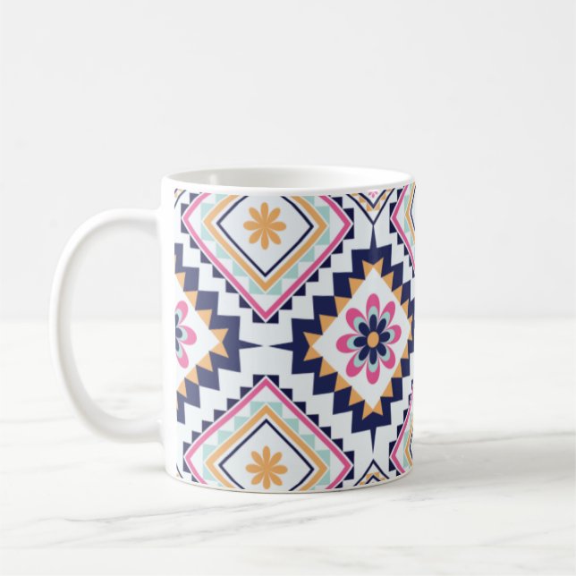 Ethnic Paisley Ornate Floral Tile Pattern Kaffeetasse (Links)